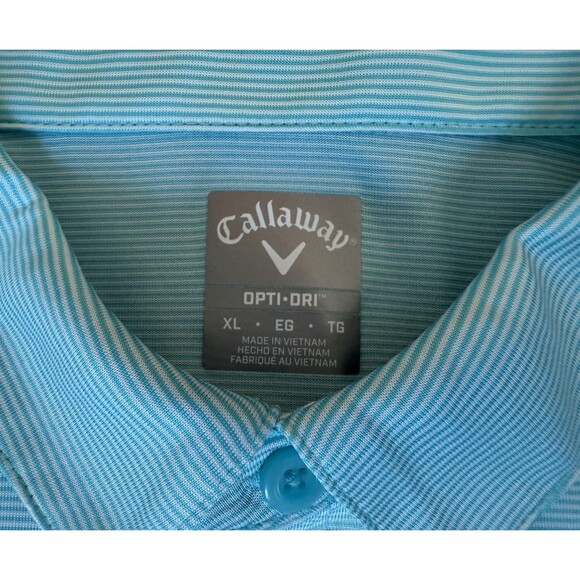 Callaway Polo Shirt Mens XL Blue White Striped Stretch Opti-Dri Golf Performance - Picture 5 of 10